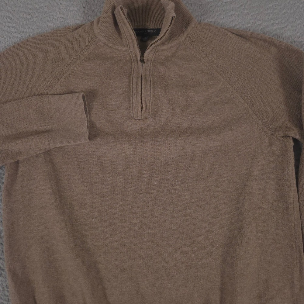 Banana Republic Sweater Mens M Brown Textured Half-Zip Cotton Blend Pullover